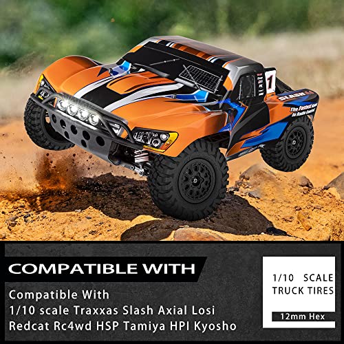 GLOBACT RC Truck Tires 12mm Hex RC Wheels and Tires with Foam Inserts for 110 Slash Tires Axial Losi Redcat Rc4wd HSP Tamiya HPI Kyosho RC Truck 4 Pcs - Image 5