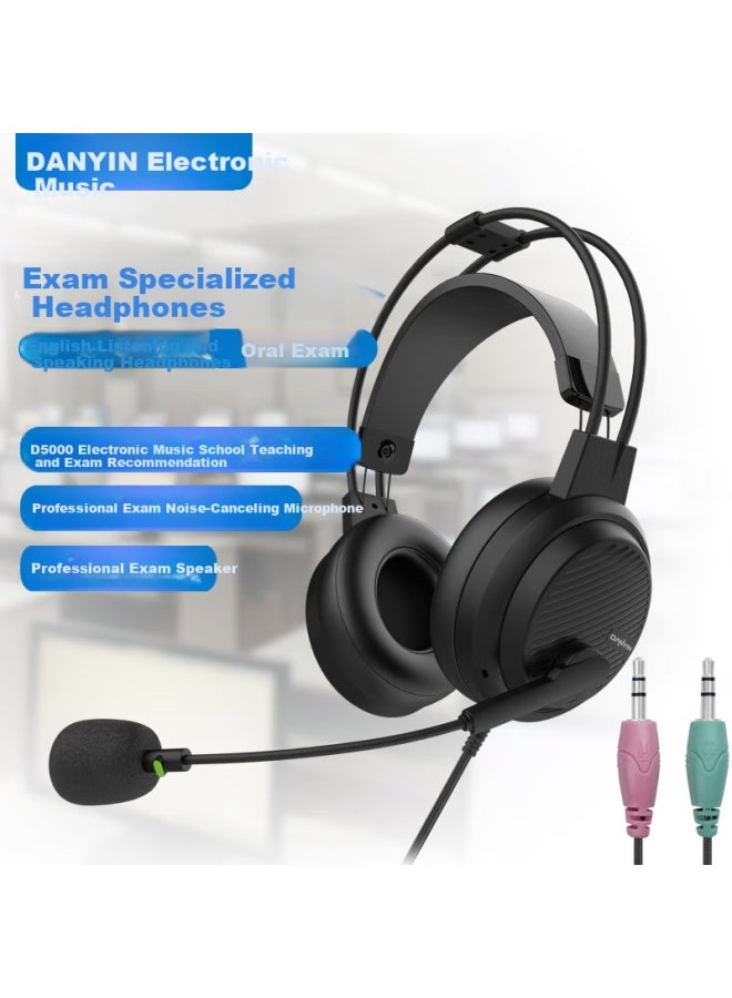 Danyin D5000 English Listening And Speaking Exam Headphones, Wired With Microphone, For Training, Middle And High School Students, Human-machine Dialogue, Speech Recording, Follow-along Headset With Microphone, Dual Plug-i - Image 1