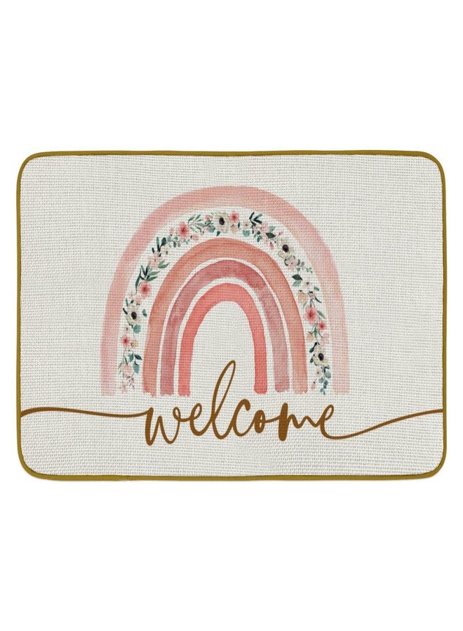 Burosev Boho Rainbow Welcome Decorative Doormat, Watercolor Flower Rainbow Floor Mat, Rustic Rainbow Welcome Farmhouse Decor for Home Indoor Outdoor Front Porch Door Mat (17 x 30 Inch) - Image 1