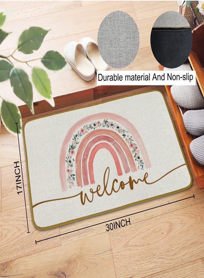 Burosev Boho Rainbow Welcome Decorative Doormat, Watercolor Flower Rainbow Floor Mat, Rustic Rainbow Welcome Farmhouse Decor for Home Indoor Outdoor Front Porch Door Mat (17 x 30 Inch) - Image 3