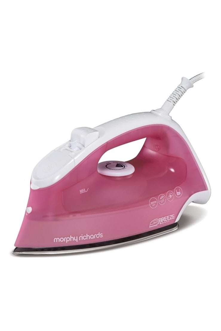 morphy richards Breeze 2600W Steam Iron – Pink - 100g Steam Shot, 45g Constant Steam, 350ml Tank, Anti-Scale, Effortless Crease Removal,350ml Water Tank, Fast & Powerful, Smooth & Safe. - Image 1