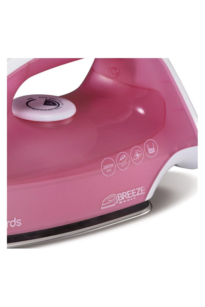 morphy richards Breeze 2600W Steam Iron – Pink - 100g Steam Shot, 45g Constant Steam, 350ml Tank, Anti-Scale, Effortless Crease Removal,350ml Water Tank, Fast & Powerful, Smooth & Safe. - Image 2