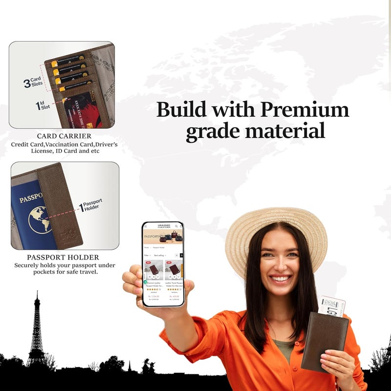 HAMMONDS FLYCATCHER Genuine Leather Passport Cover for Men, Passport Cover for Women, RFID Passport Holder for Men Travel Accessories for Men, Passport Bag for Men, 3 ATM Card Slots - Brushwood - Image 4