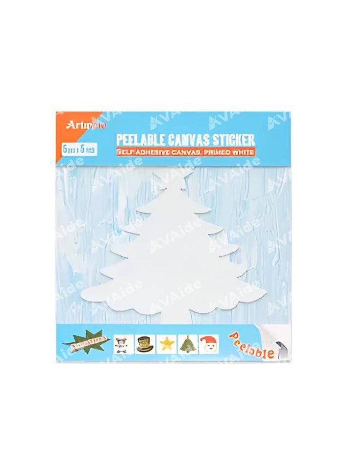 Artmate Pack of 5 Pieces Artmate Peelable Christmas Tree Shape Canvas Sticker, Self Adhesive Canvas, Primed White Colour