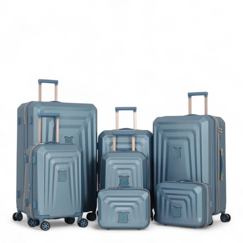 Dima 7-piece luggage set, including 5 trolley bags and 2 makeup bags, with double covers and an expansion zipper. - Image 1
