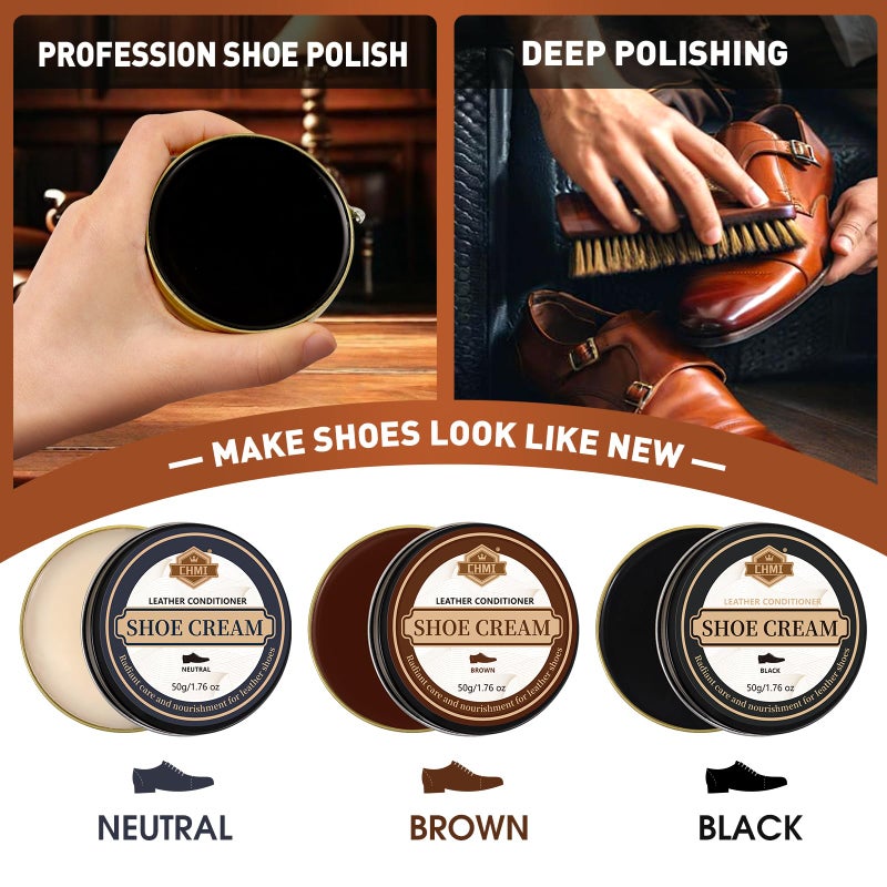 CHMI 16PCS Leather Shoe Polish Kit,Shoe Shine Kit with Black/Brown Shoe Polish,Shoe Bruhses for Leather Boot Care and Cleaning,Shoe Shine Gifts for Men - Image 4