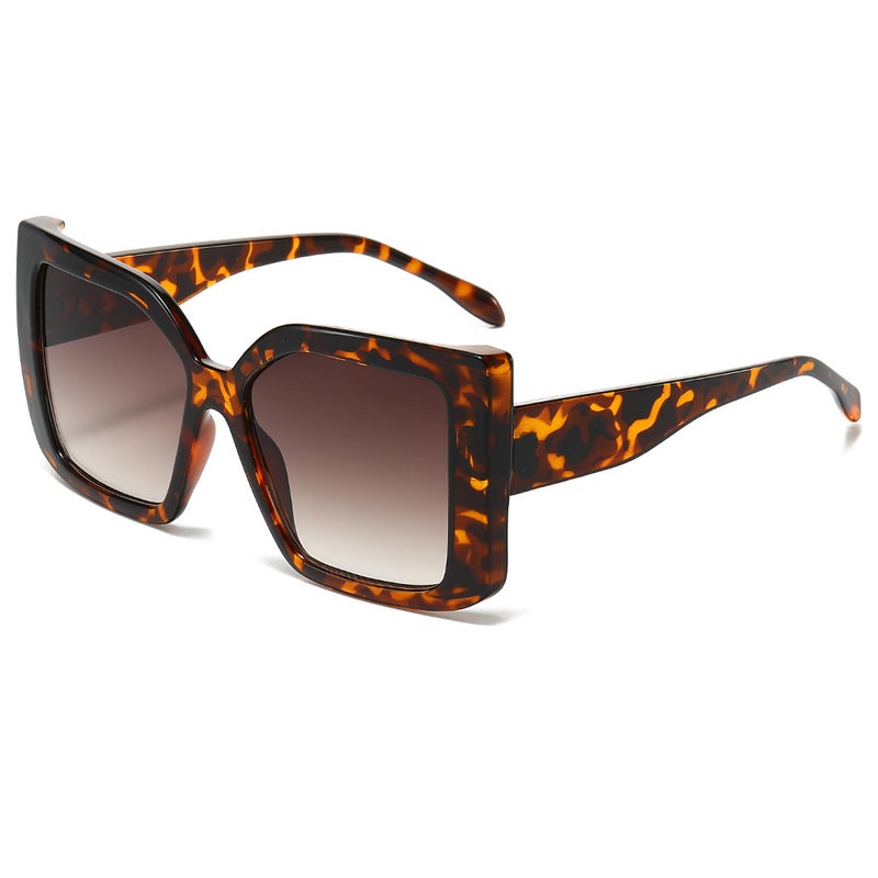 Generic 2024 cross-border new large frame sunglasses European and American fashion all-match rectangular color contrast simple light plate sunglasses for men and women Leopard frame double tea piece