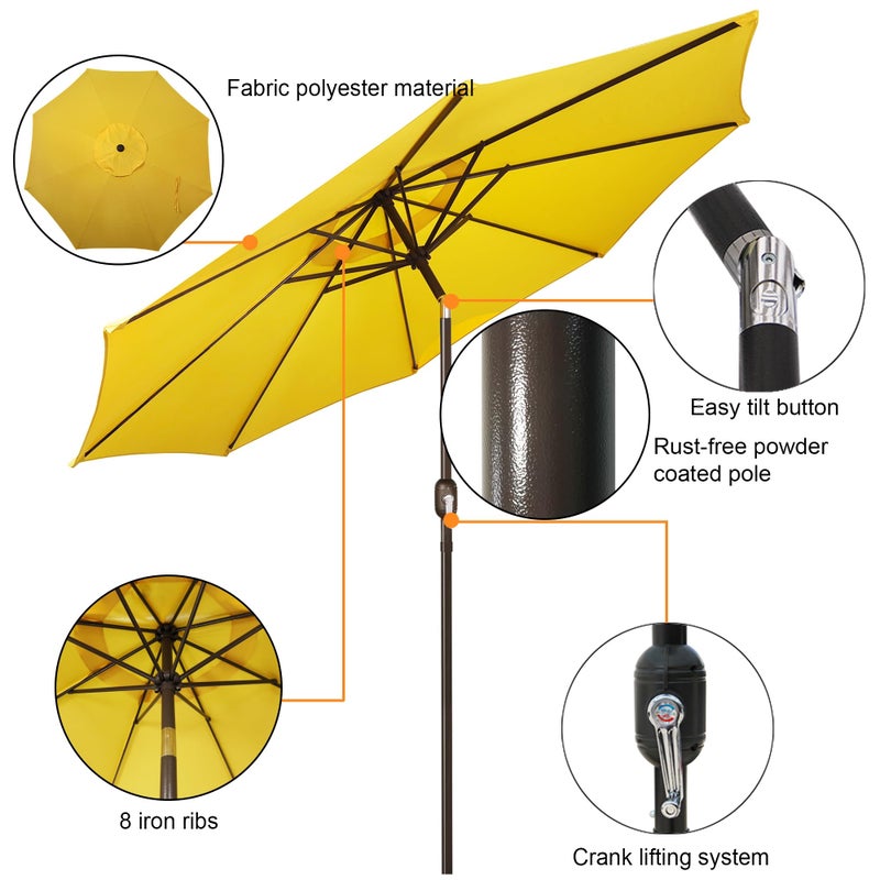 Blissun 9' Outdoor Patio Umbrella, Outdoor Table Umbrella, Yard Umbrella, Market Umbrella with 8 Sturdy Ribs, Push Button Tilt and Crank (Yellow) - Image 2