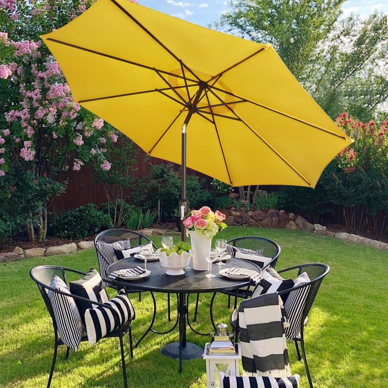 Blissun 9' Outdoor Patio Umbrella, Outdoor Table Umbrella, Yard Umbrella, Market Umbrella with 8 Sturdy Ribs, Push Button Tilt and Crank (Yellow) - Image 4