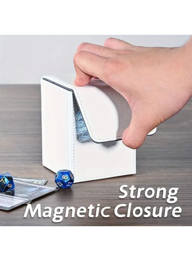 White Card Storage Box Magnetic Closure 100 Capacity Durable Portable Organizer For Trading Cards TCG Collectors MTG Deck - Image 4