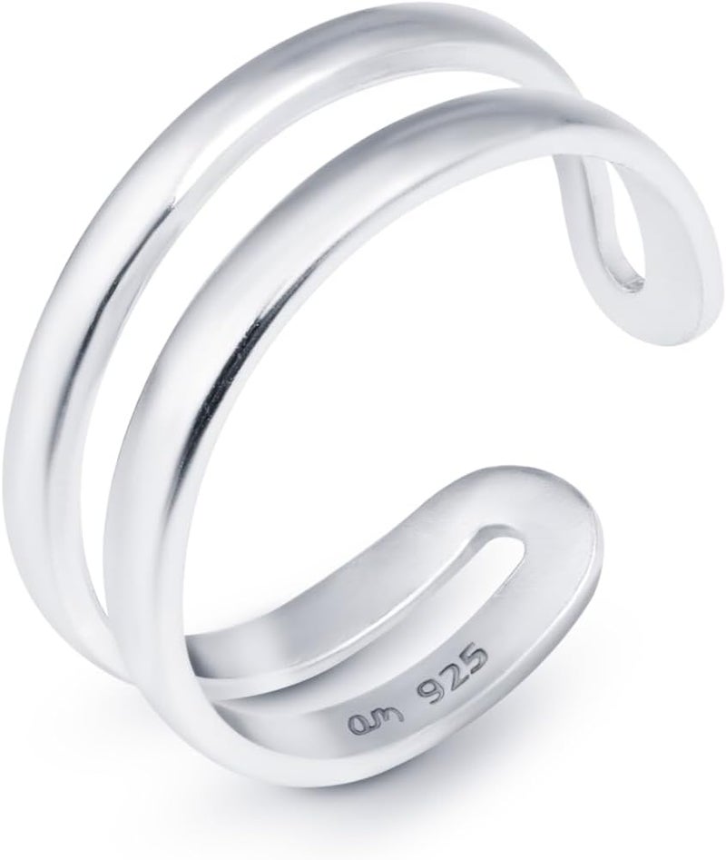 Amberta Adjustable 925 Sterling Silver Toe Ring for Women | Wave Hearts Flower Dolphin Crown Leaf Boho Foot Jewelry - Image 1