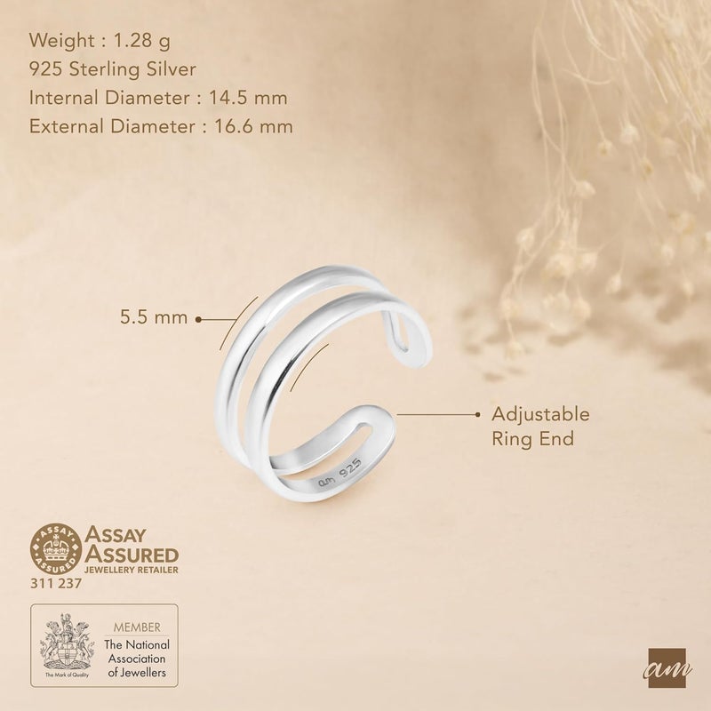 Amberta Adjustable 925 Sterling Silver Toe Ring for Women | Wave Hearts Flower Dolphin Crown Leaf Boho Foot Jewelry - Image 5