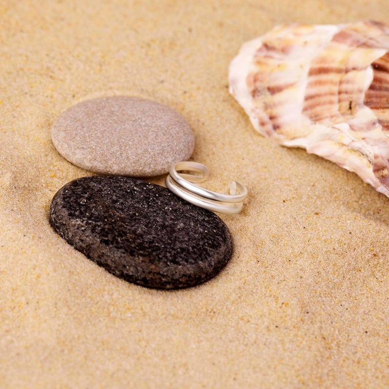 Amberta Adjustable 925 Sterling Silver Toe Ring for Women | Wave Hearts Flower Dolphin Crown Leaf Boho Foot Jewelry - Image 4