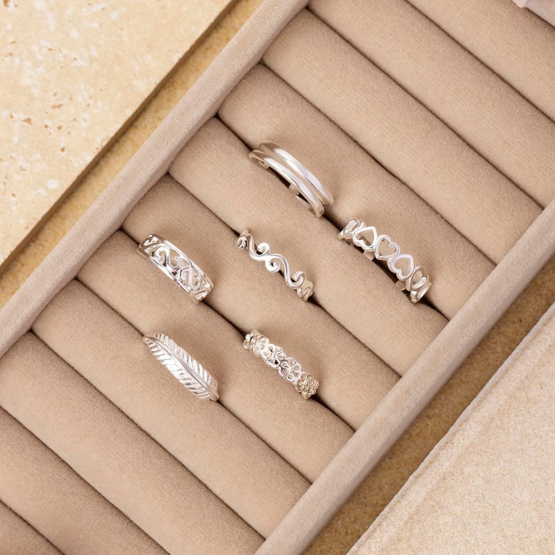 Amberta Adjustable 925 Sterling Silver Toe Ring for Women | Wave Hearts Flower Dolphin Crown Leaf Boho Foot Jewelry - Image 3