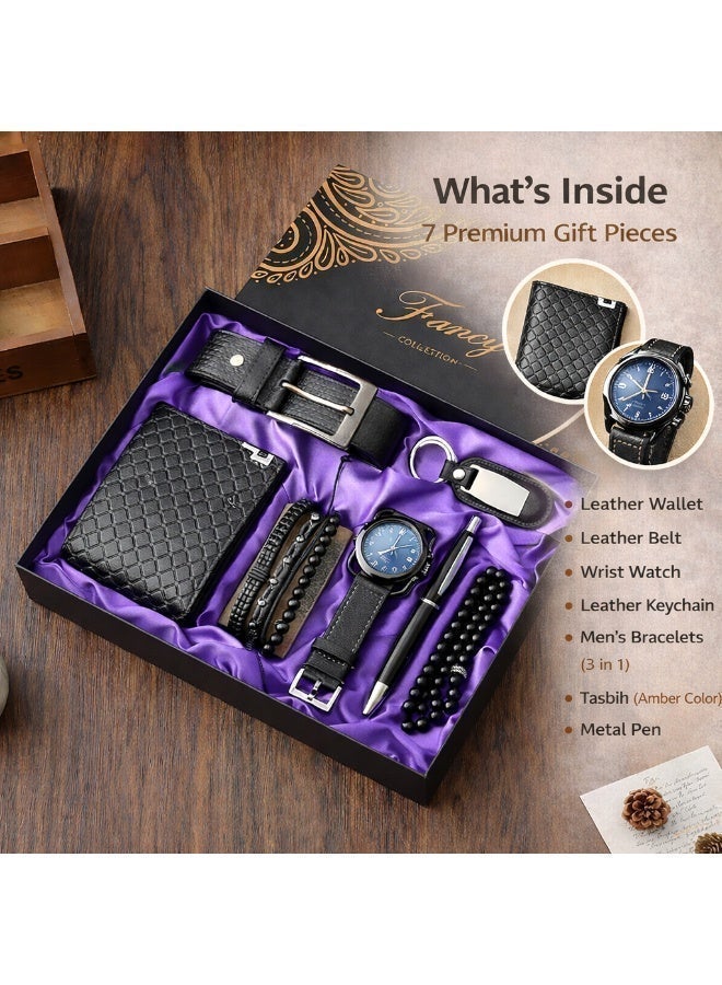 أولودينيز  مجموعة 7 في 1  فاخرة : ساعة، محفظة، حزام، سوار، سلسلة مفاتيح، قلم حبر، صندوق مسبحة، مثالية كهدية لرجال الأعمال - Image 3
