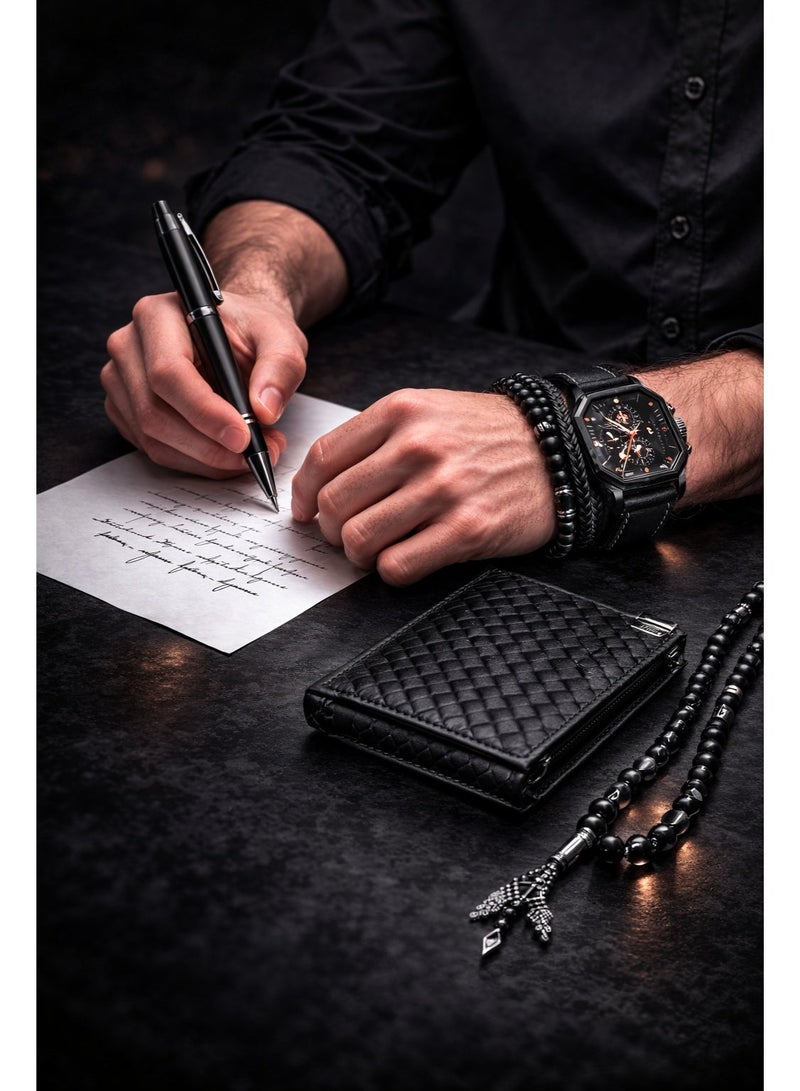 أولودينيز  مجموعة 7 في 1  فاخرة : ساعة، محفظة، حزام، سوار، سلسلة مفاتيح، قلم حبر، صندوق مسبحة، مثالية كهدية لرجال الأعمال - Image 2