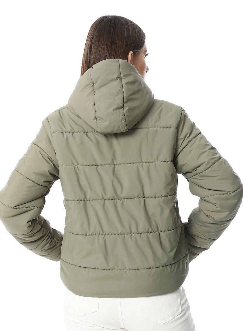 Andora Hooded Plain Puffer Jacket _ Olive - Image 3