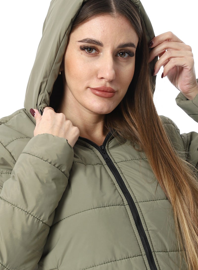 Andora Hooded Plain Puffer Jacket _ Olive - Image 5