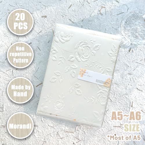 Aromoty 20Pcs Handmade Scrapbook Paper Craft Textured Paper Wedding A5 sheet Mesh Fabric Mulberry Special Mix for Bridal Scrapbooking Junk Journal Journaling Supplies DIY Materials,5.8x8.2 inches - Image 4