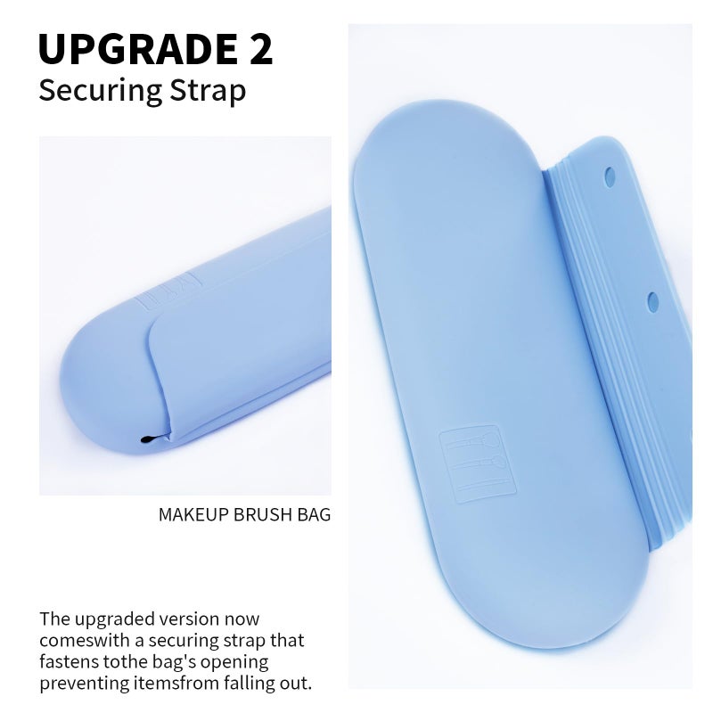 AGIKET Silicone Makeup Brush Holder Travel Cosmetic Bagï¼šSoft Portable Cosmetic Face Brushes Holder with Upgrade Anti-Fall Out Magnetic Closure, Large Travel Makeup Brush Case - Blue - Image 3