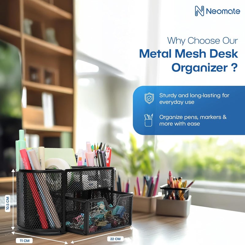 Neomate Metal Mesh Desk Organizer|Durable Office Supplies Caddy with Drawer for Home & Office|Desktop Organizer & Décor|Black, Drawer Organizers - Image 4