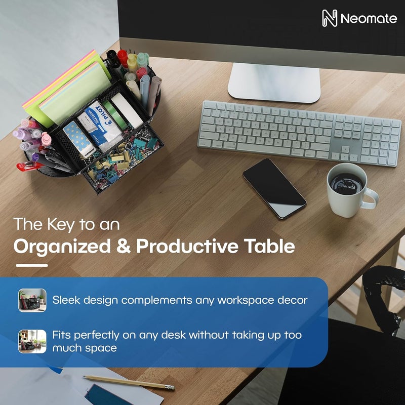 Neomate Metal Mesh Desk Organizer|Durable Office Supplies Caddy with Drawer for Home & Office|Desktop Organizer & Décor|Black, Drawer Organizers - Image 5