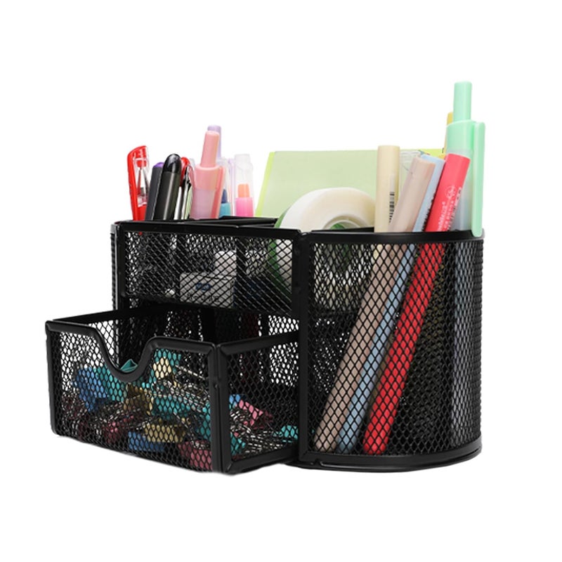 Neomate Metal Mesh Desk Organizer|Durable Office Supplies Caddy with Drawer for Home & Office|Desktop Organizer & Décor|Black, Drawer Organizers - Image 2