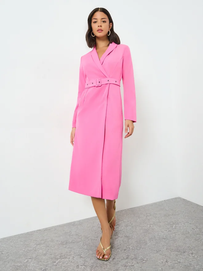 Styli  Styli Pink Blazer Midi Dress with Buckle Belt for Women | Best Price UAE