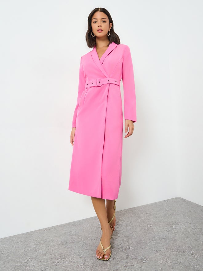 Styli Pink Blazer Midi Dress with Buckle Belt - Image 3