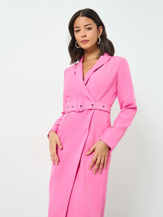 Styli  Styli Pink Blazer Midi Dress with Buckle Belt for Women | Best Price UAE
