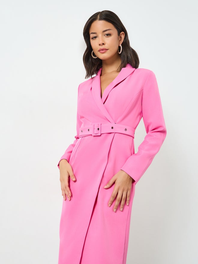 Styli Pink Blazer Midi Dress with Buckle Belt - Image 2