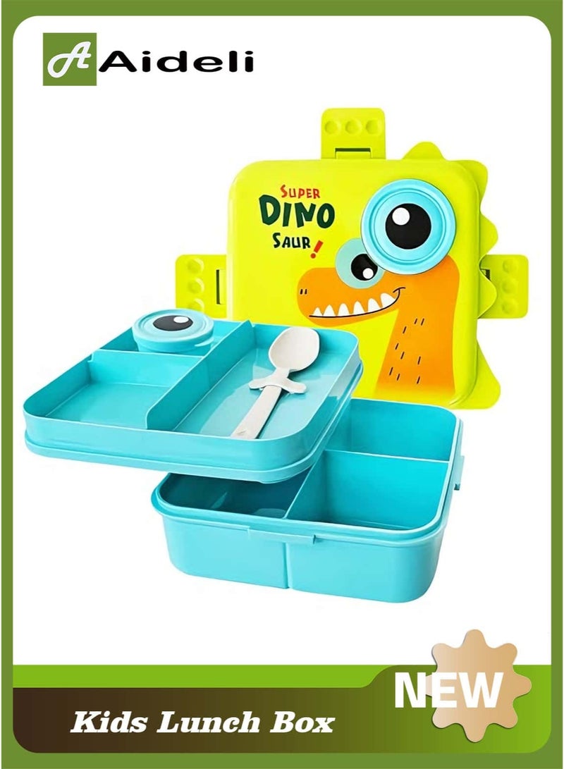 أديلي علبة طعام بنتو للأطفال بطبقتين مع 6 أقسام، سعة كبيرة مانعة للتسرب وخالية من BPA، متينة ومقاومة للسقوط وآمنة لغسالة الصحون والميكروويف، باللون الأخضر - Image 1