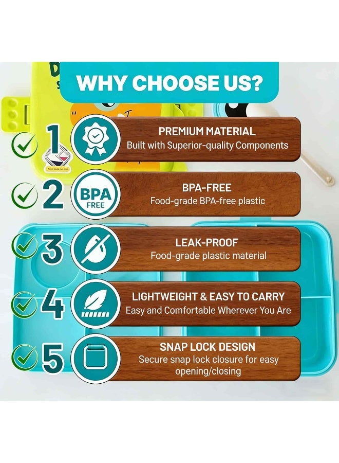 أديلي علبة طعام بنتو للأطفال بطبقتين مع 6 أقسام، سعة كبيرة مانعة للتسرب وخالية من BPA، متينة ومقاومة للسقوط وآمنة لغسالة الصحون والميكروويف، باللون الأخضر - Image 4