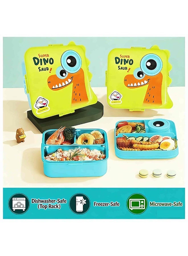 أديلي علبة طعام بنتو للأطفال بطبقتين مع 6 أقسام، سعة كبيرة مانعة للتسرب وخالية من BPA، متينة ومقاومة للسقوط وآمنة لغسالة الصحون والميكروويف، باللون الأخضر - Image 3