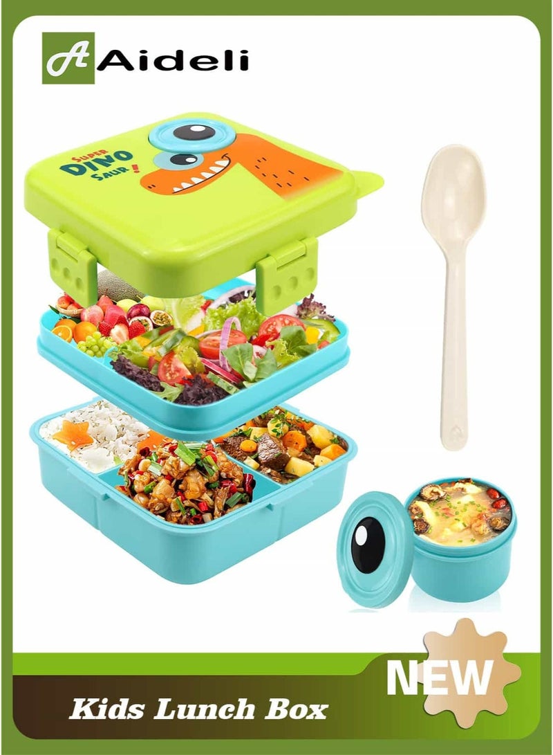 Aideli Double-Layer Kids Bento Lunch Box with 6 Compartments, Large-Capacity Leakproof BPA-Free Food Container, Durable Drop-Proof, Dishwasher & Microwave Safe – Green - Image 1