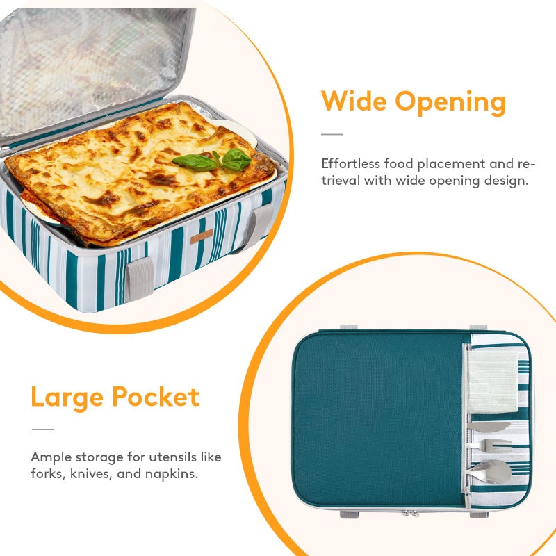 LUNCIA Insulated Casserole Carrier for Hot or Cold Food, Lasagna Lugger Tote for Potluck Parties/Picnic/Cookouts, Fits 9"x13" Baking Dish, Green - Image 5