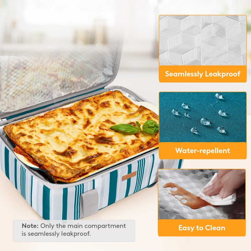 LUNCIA Insulated Casserole Carrier for Hot or Cold Food, Lasagna Lugger Tote for Potluck Parties/Picnic/Cookouts, Fits 9"x13" Baking Dish, Green - Image 4