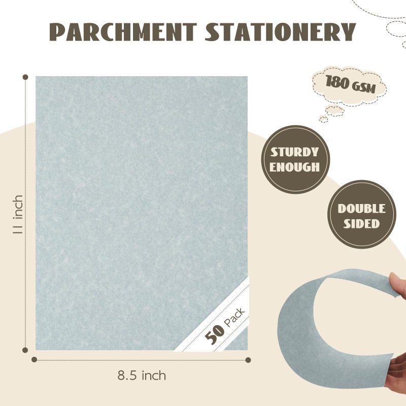 Goefun Blue Parchment Cardstock 50 Sheets, 65lb Cover (180 GSM) Light Blue Parchment Paper Sheets, Bluestone Blank Certificate Paper 8.5 x 11 for Printing, Invitations, Crafts, Business Cards - Image 2