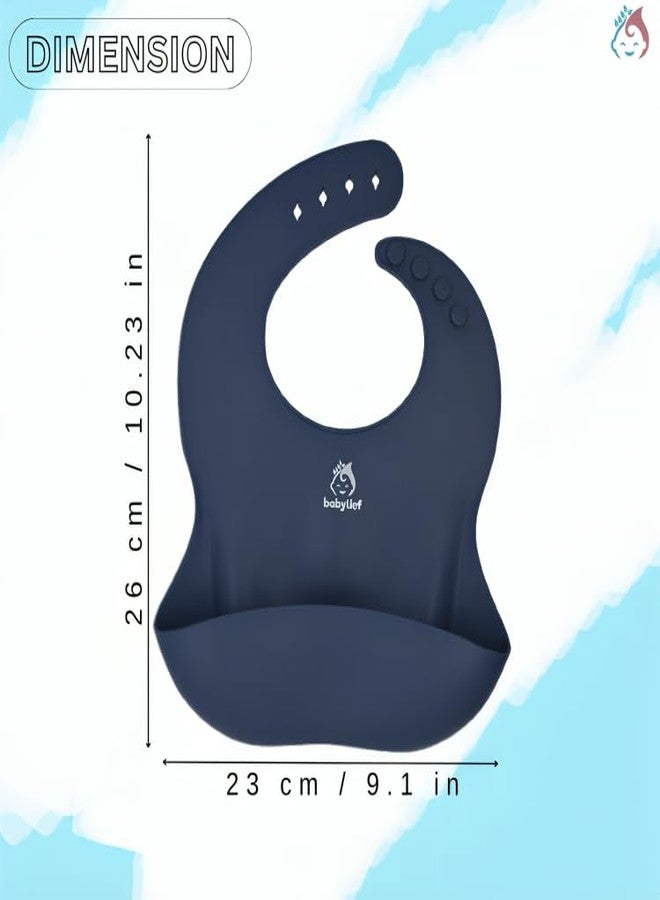 Babylief™ Baby Feeding Set, 4 Pieces, Silicone Bib, Cup with Straw, Bowl with Suction Base and Spoon, Multicolour (Navy Blue) - Image 3