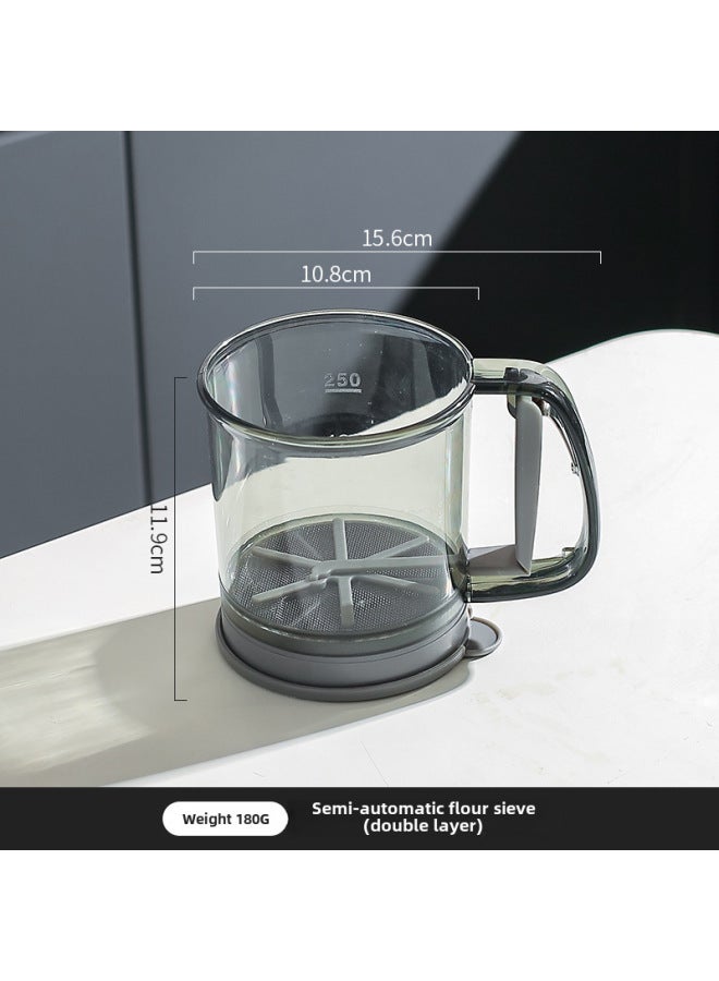 Flour Sieve Hand-held Semi-automatic Filter Flour Artifact Baking Special Sieve Household Kitchen Ultra-fine Filter Cup Mesh-Specifications:Semi-automatic Flour Sifter (double Layer)-carton  - Image 1