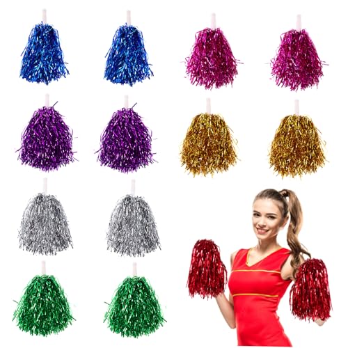 STOBOK Cheerleader Pom Poms Cheerleading: 12PCS Cheer Pom Poms with Handle for Team Sports Dance Games Cheering Kids Adults Girls - Image 1