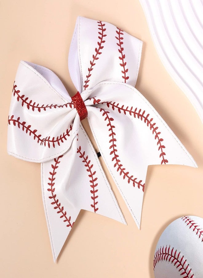 KCHIES Softball Hair Bows 7" Game Day Baseball Glitter Leather Cheer Bows Big Elastics Hair Ties Bands Ponytail Holder Ribbon Accessories Cheerleading Cheerleader Team Girls Sports Player Gift - Image 2
