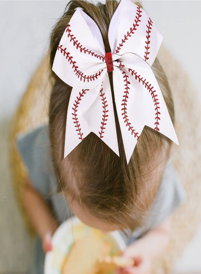 KCHIES Softball Hair Bows 7" Game Day Baseball Glitter Leather Cheer Bows Big Elastics Hair Ties Bands Ponytail Holder Ribbon Accessories Cheerleading Cheerleader Team Girls Sports Player Gift - Image 3
