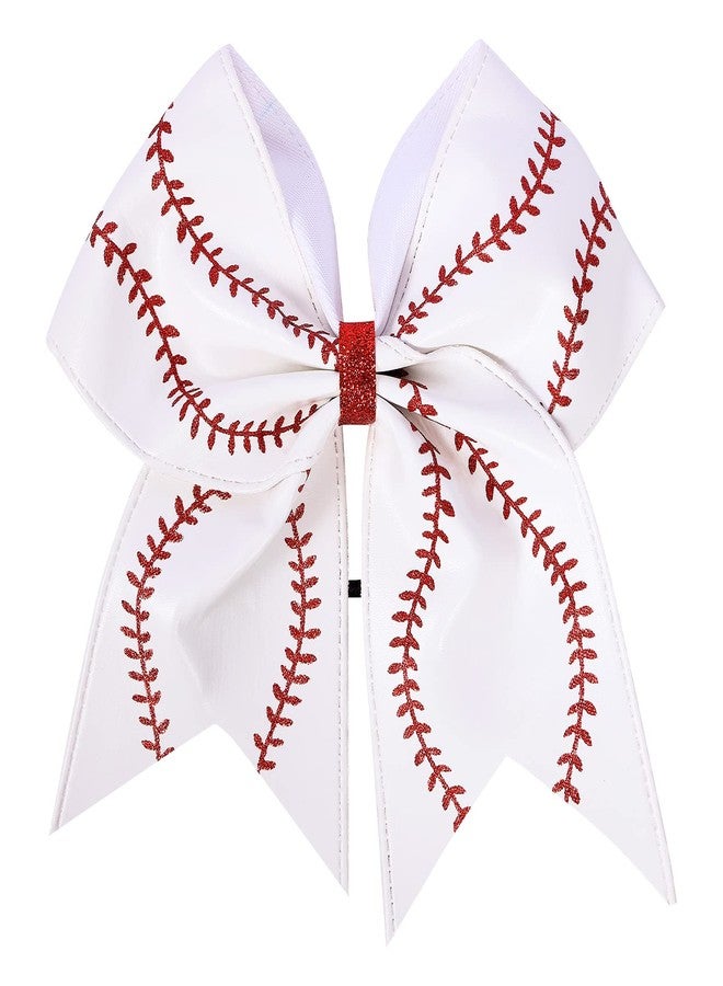 KCHIES Softball Hair Bows 7" Game Day Baseball Glitter Leather Cheer Bows Big Elastics Hair Ties Bands Ponytail Holder Ribbon Accessories Cheerleading Cheerleader Team Girls Sports Player Gift - Image 1