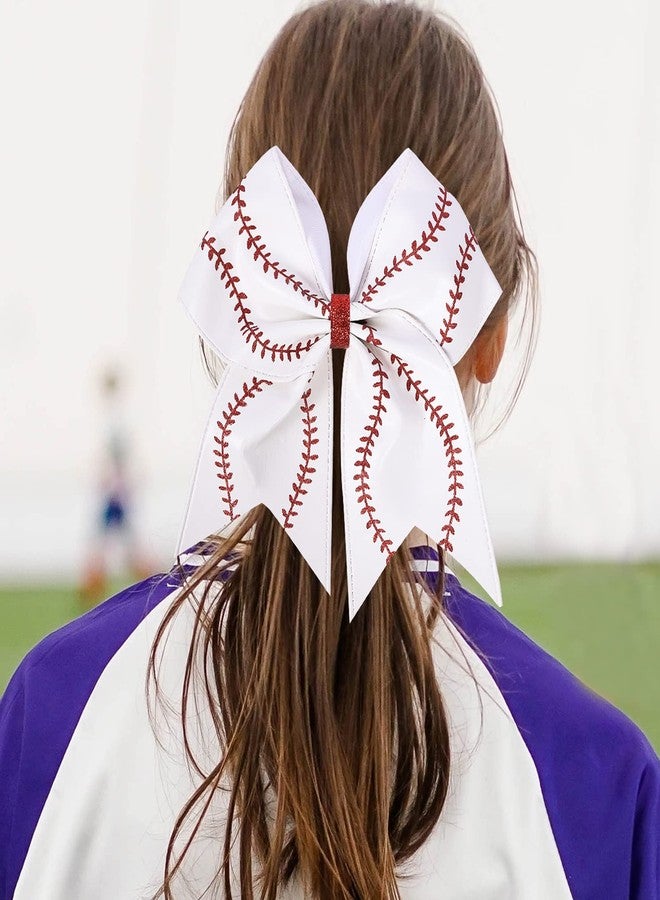 KCHIES Softball Hair Bows 7" Game Day Baseball Glitter Leather Cheer Bows Big Elastics Hair Ties Bands Ponytail Holder Ribbon Accessories Cheerleading Cheerleader Team Girls Sports Player Gift - Image 4