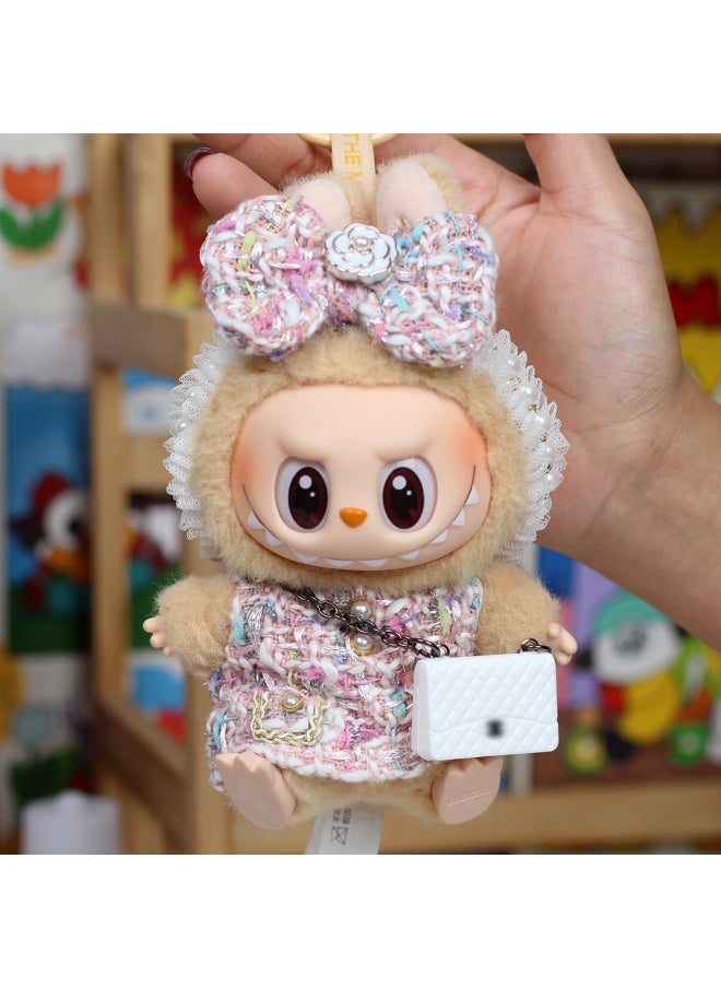Clothes Only] Second Generation Blind Box Labubu Doll Vinyl Pendant Labubu Collection Sitting Party Clothes-Color:Colorful Xiaoxiang Two-piece Set (powder)-Height:Special Baby Cloth Cloth For The Second Generation (excluding Baby)  - Image 1
