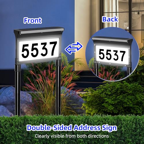 Lacasa Solar Address Sign for House Double Sided LED House Numbers with 3 Color Modes Waterproof Solar House Address Plaque for Yard Street Mailbox Driveway - Image 3