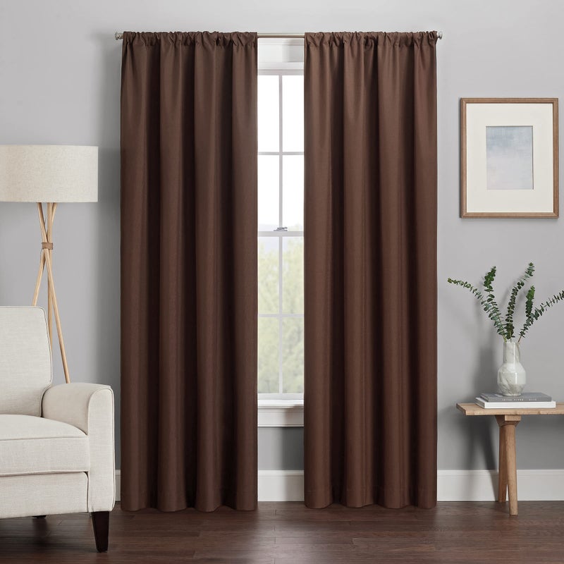إكليبس Eclipse Kendall Modern Blackout Thermal Rod Pocket Window Startain لغرفة النوم أو غرفة المعيشة (لوحة واحدة) 42 × 54 شوكولاتة - Image 2