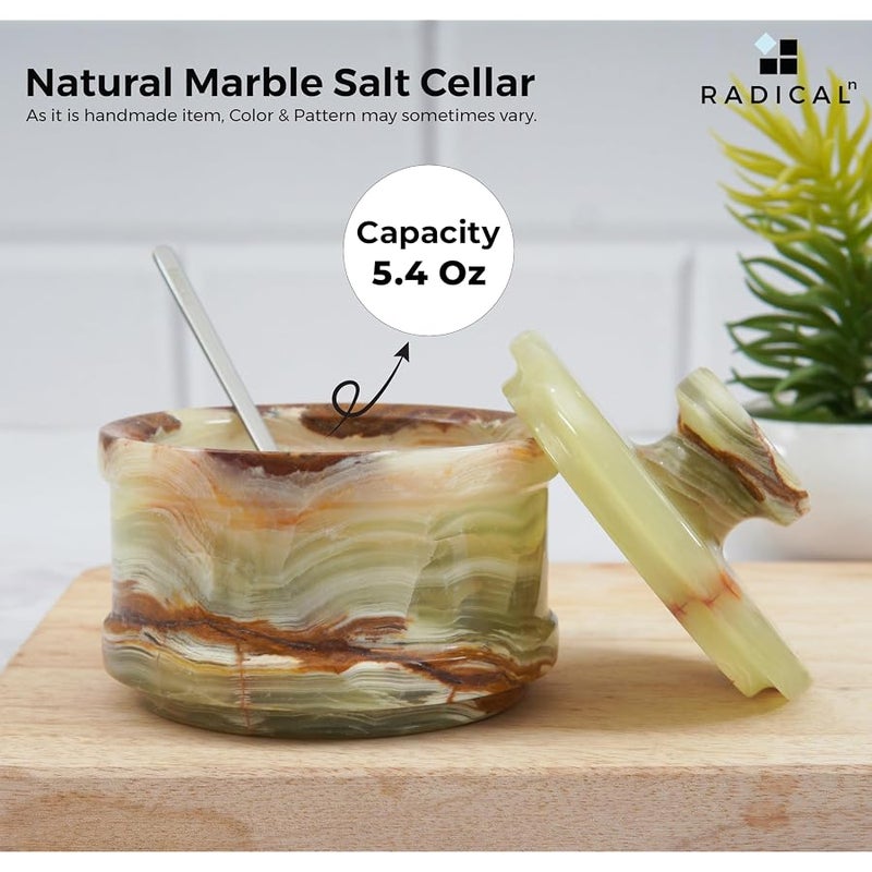 RADICALn Green Onyx Marble Salt Cellar with Lid 3.5 Inch, Natural Stone Salt & Seasoning Box, Spice Jar for Kitchen Countertop, Luxury Home Decor Accessory - Image 3