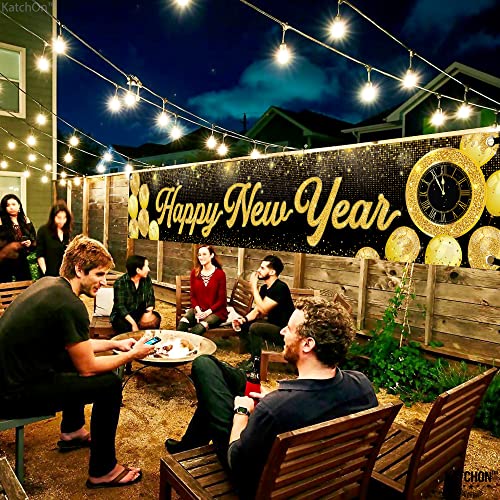 KatchOn Big Gold and black Happy New Year Banners 2026120x20 Inch Happy New Year Yard Sign New Years Decorations 2026 Yard Sign for New Years Eve Party Supplies NYE Decorations 2026 - Image 3